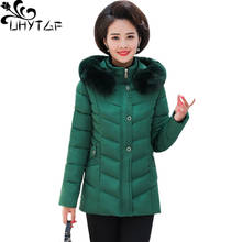 UHYTGF Woman parka down jacket winter coat female Fashion hooded fur collar short tops outerwear thick warm plus size coats 1014 2024 - buy cheap