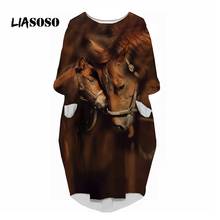 LIASOSO Sexy Ladies Dress Animal Horse 3D Print Fashion Loose High Quality Casual Hip Hop Over The Knee Long Sleeve Dress Womens 2024 - buy cheap