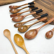 Colher de chá para sopa com cabo longo, colher de madeira de bambu, ferramenta de cozinha, garfos de salada 2024 - compre barato