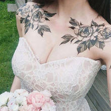 Черная роза цветок татуировки рукава Временные татуировки водопереводные тату наклейки пион татуировки розы боди-арт тату девушка татуировки на руке 2024 - купить недорого