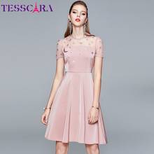 TESSCARA-vestido de lujo de malla con lentejuelas para mujer, elegante vestido de fiesta de boda rosa de alta calidad, Vestido corto Vintage de diseñador 2024 - compra barato