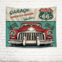 Route US 66 Garage Red Car Tapestry Wall Hanging Living Room Bedroom Dorm Decor 2024 - buy cheap