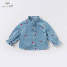 DB12975 dave bella spring baby girls cute love embroidery ruched shirts infant toddler tops children high quality clothes 2024 - buy cheap