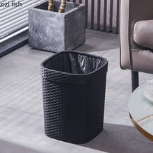 Imitation Black Rattan Trash Can Wastebasket Storage Basket Living Room Kitchen Bathroom Garbage Can Plastic Material Waste Bins 2024 - buy cheap
