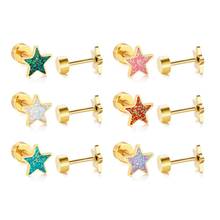 Luxukisskids12pairs/lote brincos 7mm brilhantes estrela joias aço inoxidável brincos para mulheres parafuso dourado brincos de corte 2024 - compre barato