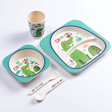 5pcs/set Bamboo Fiber Baby Dish Tableware Set Cartoon Fork Feeding Dishes for Children's Kids Animal Bee Utensils with Cup Spoon 2024 - buy cheap