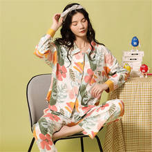 Pijamas de algodón de manga larga para mujer, kimono transpirable de estilo coreano, sexy, estampado, para el hogar, Otoño, 2020 2024 - compra barato