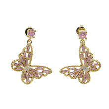 Pendiente de mariposa de circonia cúbica rosa para niña y mujer, diseño de animal bonito, joyería de chica rosa dorada 2024 - compra barato