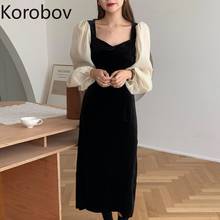 Korobov 2020 New Chic Square Collar Patchwork Elegant Dress Fashion Autumn Vintage Black Party Night Dresses Vestidos Femme 2024 - buy cheap