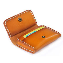 Hand Stitch Vegetable Tanned Leather Card Holder Men Vintage Credit Id Card Holder Carte Porte handmade 2024 - buy cheap