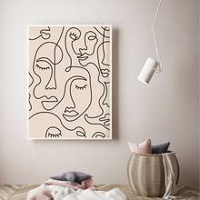 Pinturas minimalistas en lienzo para decoración del hogar, carteles e impresiones de cara única, cara de mujer, dibujo de línea única, imágenes artísticas de pared 2024 - compra barato