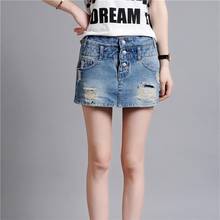 Free Shipping New Summer Women's Large size denim Hole shorts Buckle Fake Skirt Slim Girls Fashion jeans Shorts Plus Size 26-40 2024 - buy cheap