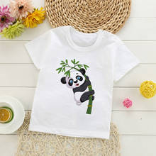 Camiseta blanca de verano para niños y niñas, ropa de dibujos animados de pintor, Panda, comiendo bambú, 2020 2024 - compra barato