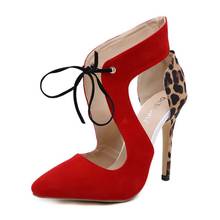 Zapatos de tacón alto con estampado de leopardo para mujer, calzado Sexy con puntera en pico y lazo cruzado, 11 cm, para boda 2024 - compra barato