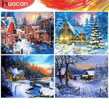 HUACAN-pintura por números de paisajes navideños, dibujo acrílico sobre lienzo, imagen de invierno, decoración artística para el hogar, regalo 2024 - compra barato