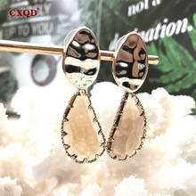 CXQD-pendientes colgantes de cristal para mujer y niña, aretes colgantes de cristal gris, Color dorado 2019 antiguo, joyería con forma de hoja larga, regalo 2024 - compra barato