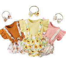 2021 New Summer Toddler Clothes Sets Newborn Baby Girls Knitted Fly Sleeve T-Shirts Tops Suspenders Shorts Headband 3pcs Outfits 2024 - buy cheap