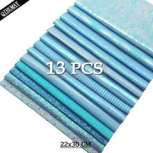 QIBU-tela holográfica A4 de sirena para bolsa de lazos, Material de tela de vinilo liso de cuero sintético azul con brillo grueso, 22x30cm, 13 Uds. 2024 - compra barato