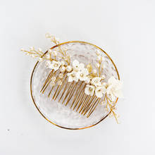 Floralbride feito à mão com fio liga ceram flor pérola cabelo de noiva pente de cabelo casamento acessórios de cabelo feminino jóias 2024 - compre barato