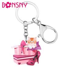 Bonsny Acrylic Valentine's Day Gift Box High heel Cat Key Chain Ring Bag Car Purse Keychains For Women Girl Teen Decoration Gift 2024 - buy cheap