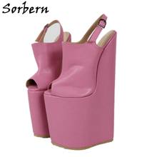 Sorbern-zapatos de tacón con cuña extrema para mujer, calzado con punta abierta, correa en el tobillo, plataforma gruesa, fetiche, Drag Queen, personalizado, 30Cm 2024 - compra barato