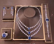 Janelie conjunto de joias femininas, 4 peças, conjunto completo de joias de zircônia para festa, luxo, colar de casamento com cristal dubai e zircônia cúbica 2024 - compre barato