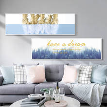 Arte abstrata moderna para parede, poster em tela, pena de ouro azul, estampa de cisne branco, floresta, pintura, quadro nórdico, decoração para casa 2024 - compre barato