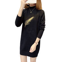 Vestido negro de punto con letras y cuello redondo para mujer, minivestido ajustado de manga larga para Otoño e Invierno 2024 - compra barato