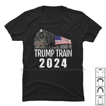 Camiseta con estampado de tren Trump 2024, camisa 100% de algodón, tablero de tren, Rain Boar 2024, Ron Boa Ra 2024 - compra barato