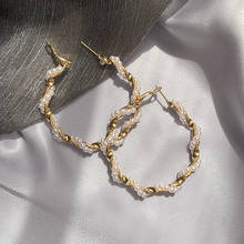 Pearl Hoop Earrings For Women Girls Unique Twisted Big Earrings Circle Earring Brinco Statement Fashion Jewelry 2024 - buy cheap