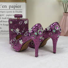 Zapatos de boda para mujer, calzado de fiesta de cristal púrpura con bolsos a juego, zapatos de plataforma de tacón alto a la moda, zapatos de fiesta de punta redonda 2024 - compra barato