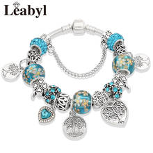 Leabyl-pulsera de cristal azul para hombre, brazalete con abalorios, Color plateado, árbol, Corazón 2024 - compra barato