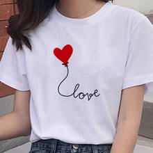 Camiseta con estampado de gráficos de amor para mujer, remera Harajuku Ullzang, camiseta blanca de moda con cuello redondo, camisetas para mujer, ropa 2021 2024 - compra barato