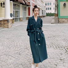 Blusão verde escuro feminino longo 2021 primavera outono novo coreano solto duplo breasted forro de alta qualidade moda retro casaco 30 2024 - compre barato