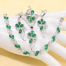 Green Jewelry Sets Cubic Zirconia  Sterling Silver Color Trendy Pendant Necklace Earring Bracelet Ring for Ladies Fashion Gift 2024 - buy cheap