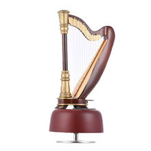 Classical Wind Up Harp Music Box with Rotating Musical Base Instrument Miniature Replica Artware Gift 2024 - buy cheap