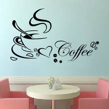 Cafe Wall Stickers Coffee Shop Vinyl Decals Cups Decal Kitchen Room Decoration Removable Coffee Beans Sticker Spoon Mural Heart 2024 - buy cheap