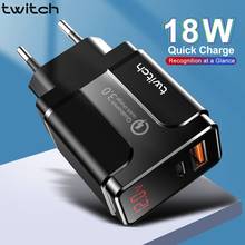 Twitch USB Charger Digital Display Quick Charge 3.0 PD+USB Fast Charger Travel Wall Charger Adapter For iPhone Samsung Xiaomi 2024 - buy cheap