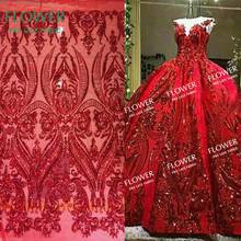 Red de encaje de lentejuelas rojas para vestido de novia y boda, Material de encaje francés africano, con lentejuelas, para mujeres senegalas 2024 - compra barato