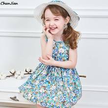 2-7Years Summer Floral Dress Girls Child Dresses Vestidos Kids Clothes Girls Summer Dress with Hat 2pc Girl Clothing Girls Dress 2024 - buy cheap