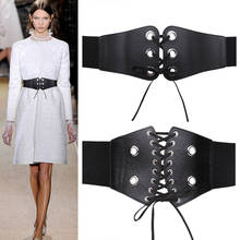 Fashion Self Tie bow Wide Belts lady Elastic slim corset body shaper black faux leather Punk silver Rivet Waistbands Cummerbund 2024 - buy cheap