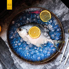 Rux oficina japonesa retro azul forno de cerâmica bife prato ocidental prato de frutas prato redondo para casa prato plano talheres 2024 - compre barato