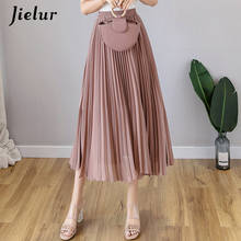 Jielur Chiffon Skirts Womens Solid Color Pleated Summer Skirt Loose Slim New Female Jupe Pink Chic Tutu Elastic Waist Skirts 2024 - buy cheap