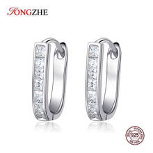 TONGZHE Pure 925 Sterling Silver Huggie Earrings Good Luck Zircon White gold Hoop Earrings for Women Wedding Fashion Jewelry 2024 - buy cheap