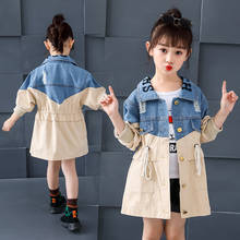 Children's Clothing Girls Stitching Denim Jacket 2021 Spring and Autumn New Small Fresh Letters Trench Coat Lapel Jacket 4-12Y 2024 - buy cheap