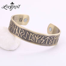 LIKGREAT Vintage Nordic Viking Rune Open Cuff Bracelet Magnetic Therapy Bangle Women Men Antique  Copper Jewely Bijoux 2024 - buy cheap