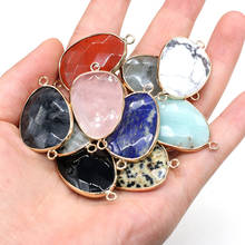Natural Semi-precious Stone Charm Double Hole Connector Irregular Lapis Lazuli Pendants for DIY Necklace Bracelet Jewelry Making 2024 - buy cheap