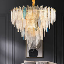 Современная роскошная стеклянная Подвесная лампа E14 для гостиной, подвесные светильники с золотой металлической цепочкой, комнатное освещение, светодиодный осветительный прибор 2024 - купить недорого