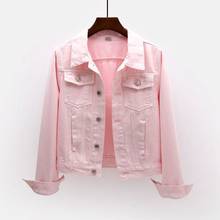 Женская короткая джинсовая куртка, розовая приталенная куртка с длинным рукавом, с дырками, в Корейском стиле, для весны 2024 - купить недорого