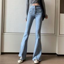 Calça jeans feminina folgada, azul, cintura alta, vintage, pernas largas, estilo coreano, simples, de comprimento total 2024 - compre barato